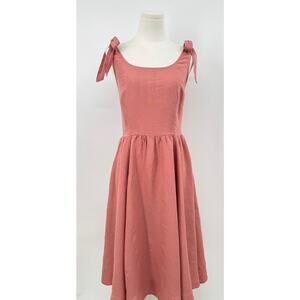 Son de Flor Amelia 100% Linen Dress Mauve Pink Tie Shoulder Midi Smocked Small